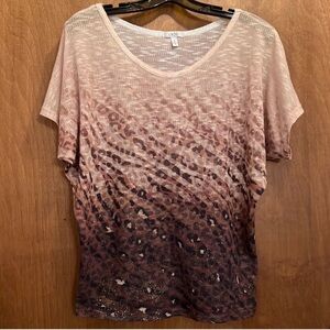 Cache Shimmer Short Sleeve Blouse in Animal Print